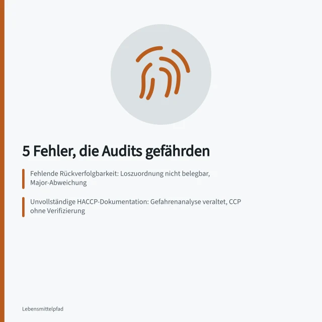 Karte zu fünf Auditfehlern in der Lebensmittelproduktion und ihren Kosten. Qualitätssicherung: 5 Fehler, die Audits gefährden
